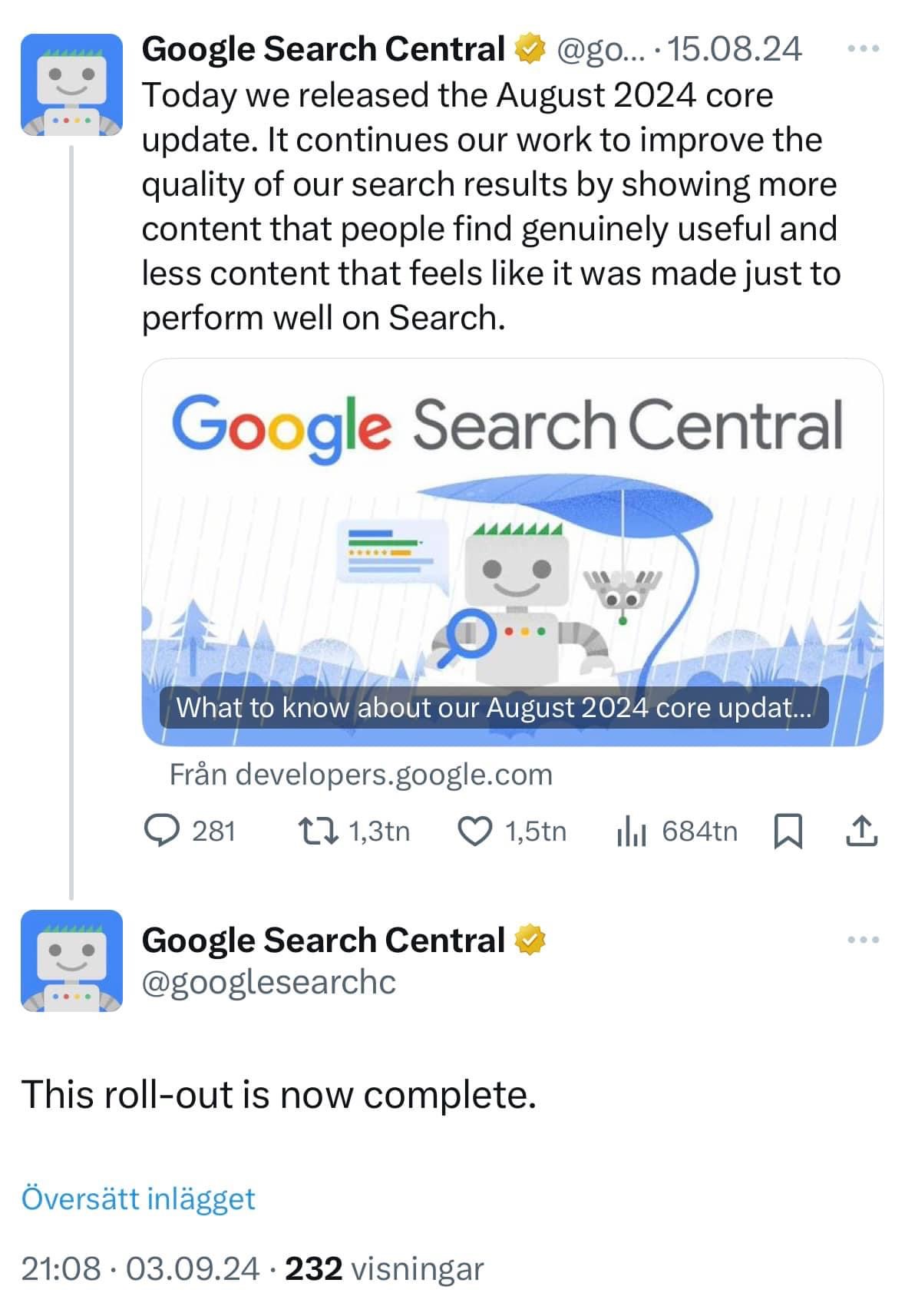 Google Augusti 2024 Core Update Slutförd|